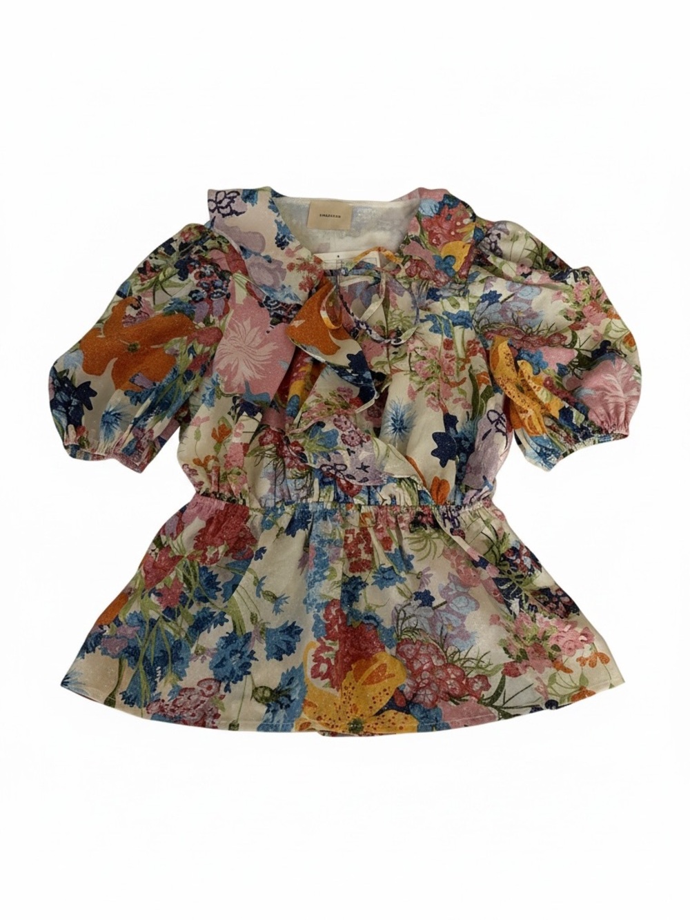 I Madeline Floral Puff-Sleeve Peplum Top - Multicolor